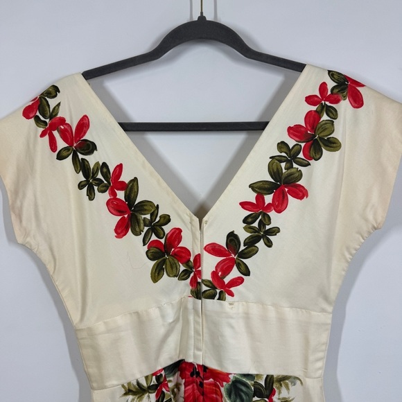 HawaiianTogs Vintage Cream Floral Maxi Dress Cotton Hibiscus Print Size 14 - Picture 8 of 15
